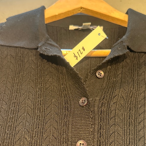 Madewell Black Ruffle Trim Pointelle Cardigan - Picture 2 of 8